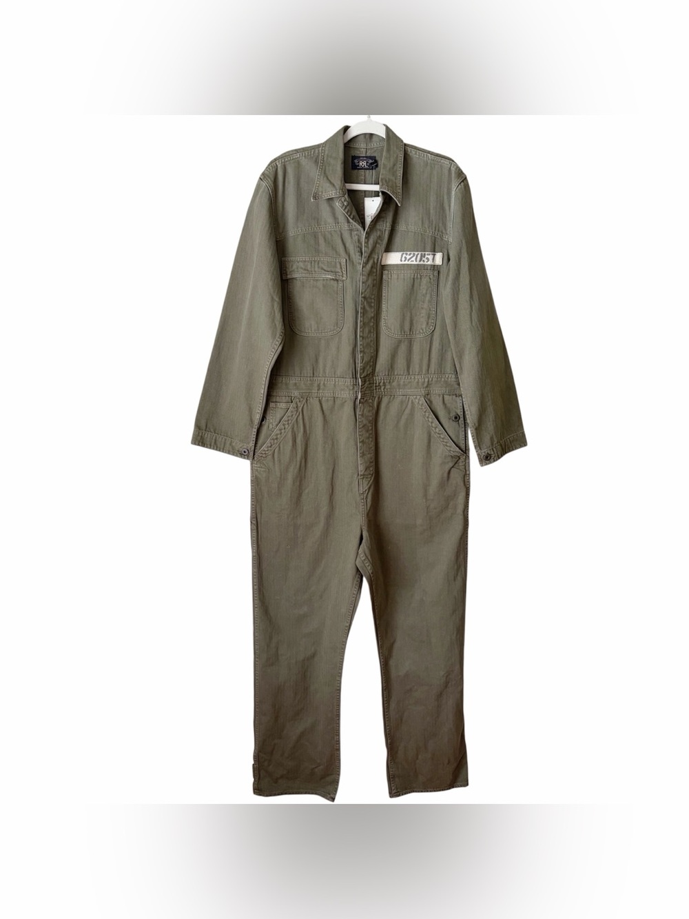 Double RL RRL Ralph Lauren Herringbone Twill Cotton Coveralls Olive Green Large